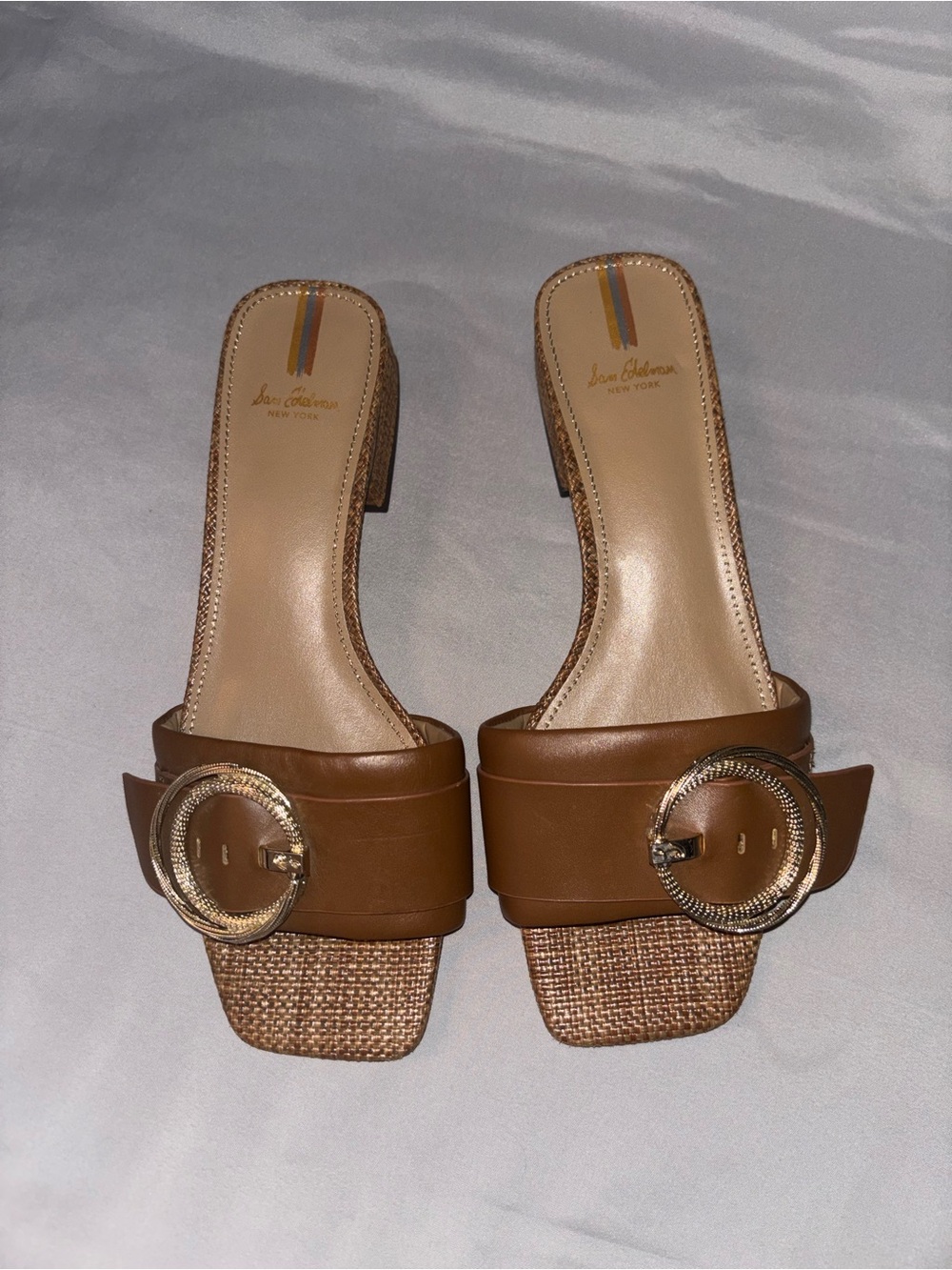 Sam Edelman Brown Leather Slide Mules with Gold Buckle 39